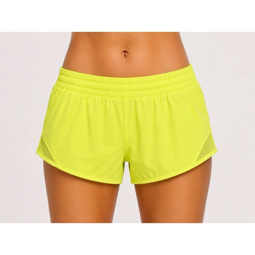 Lululemon Hotty Hot Running Shorts Women Size 4 Neon Yellow Lined